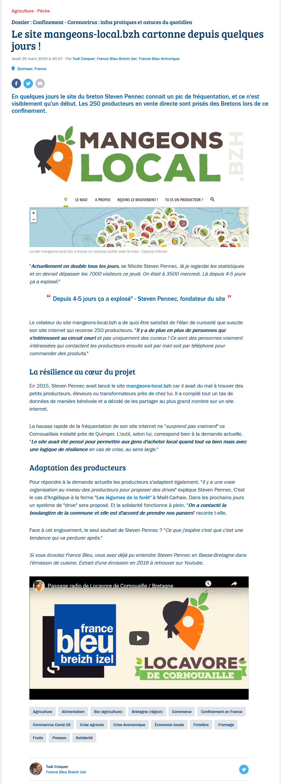 France Bleu met en avant Mangeons Local en ces temps de confinement ! (Merci 😉)