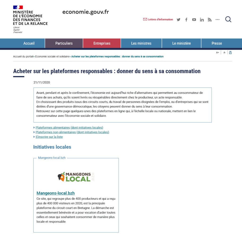 Deux Ministères Français parlent de Mangeons Local !