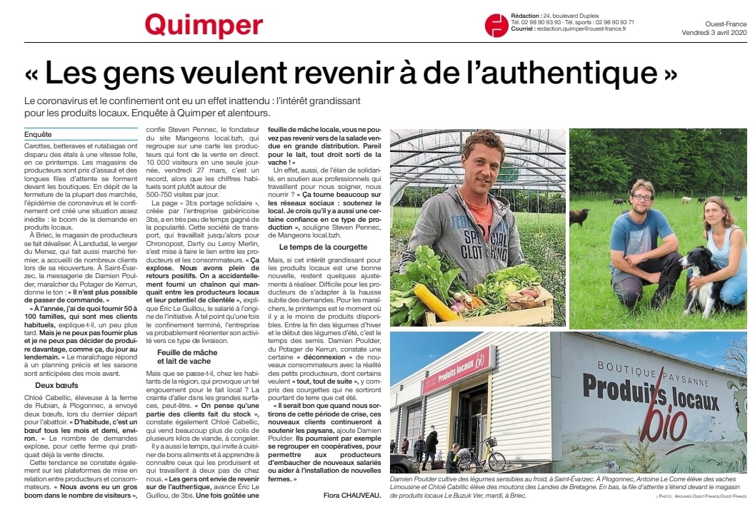 Le Ouest France parle du circuit court et donc de Mangeons Local !